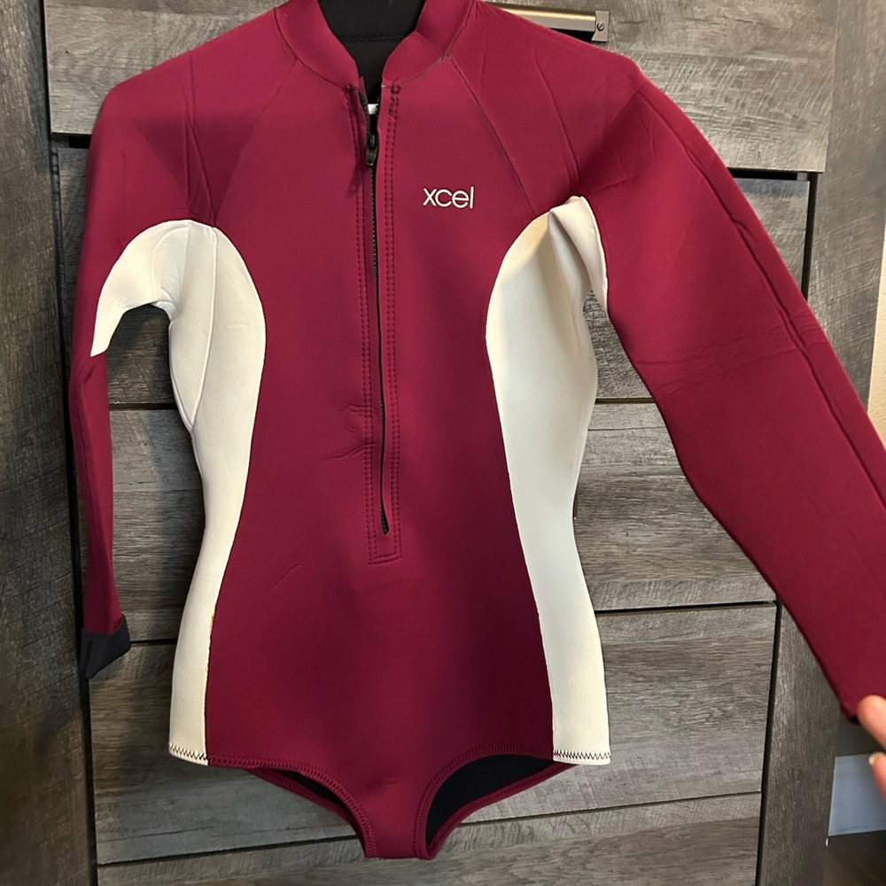 XCEL Burgundy and White Wetsuit